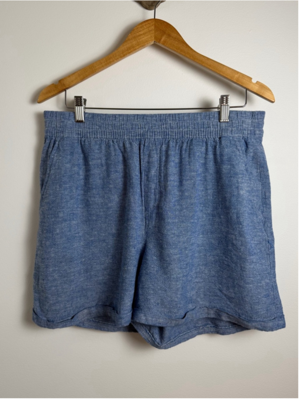 Frank And Oak Linen Blend Pull-On Shorts Size Medium Blue Casual Summer
